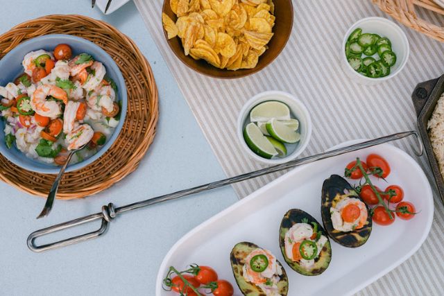 Caribbean Ceviche & Pork Skewers