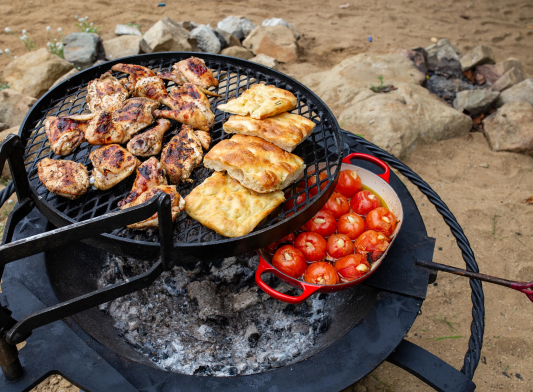 Buttermilk-Soaked Grilled Chicken + Focaccia, Fire-Roasted Tomatoes