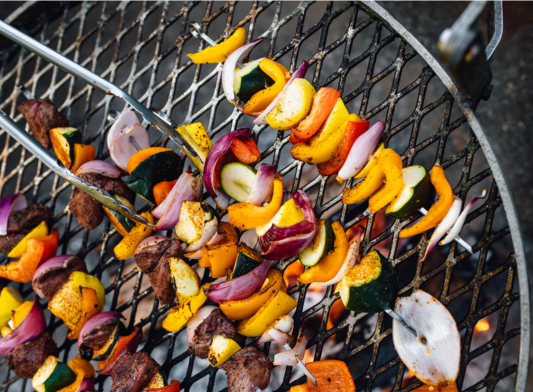 Beef, Chicken, Shrimp & Veggie Skewers