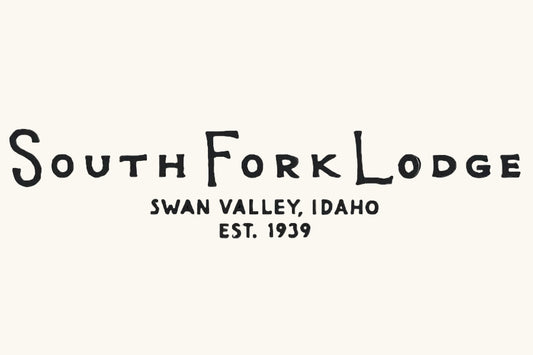 Logo of South Fork Lodge with location and establishment year on a white background